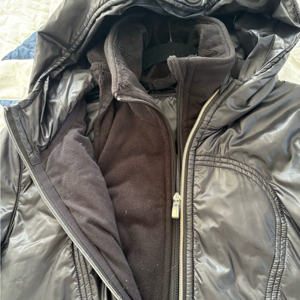 Lululemon Black Shiny Layered Full Zip Hoodie Jacket Women’s 10 - Picture 4 of 7